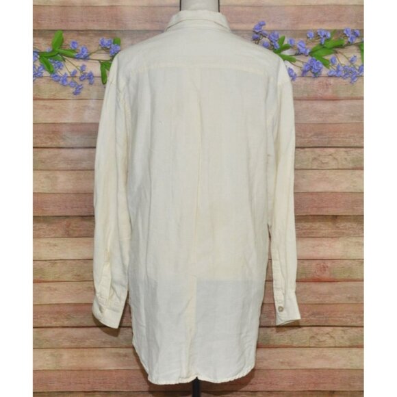 Chico's Ivory Button Up Long Sleeve Blouse Top Size 1 US M Silk Linen Classic - Picture 6 of 8